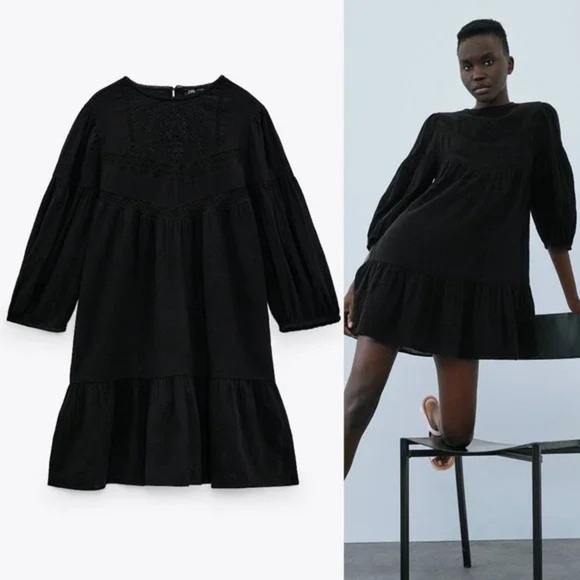 NWT Zara Black 100% Cotton Beach Summer Short Women's Dress XS - Picture 1 of 15